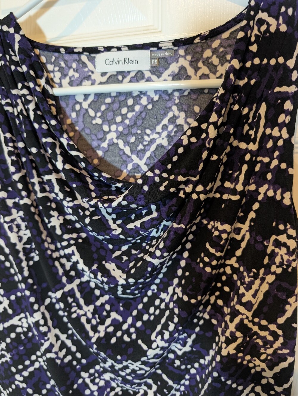 Calvin Klein Purple & Black Patterned Cowl Neck Top